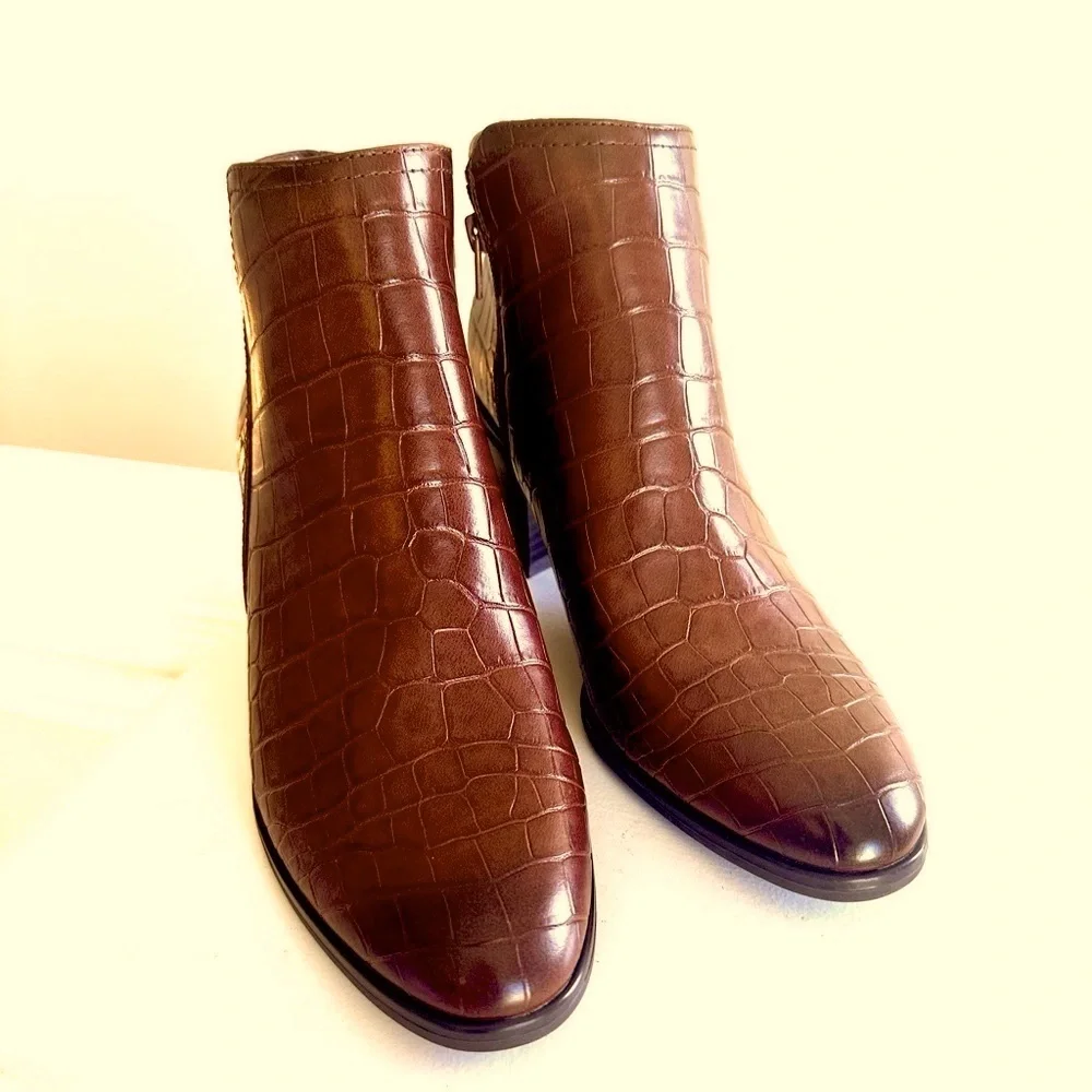 Naturalizer Lailah Brown Croco Ankle Booties- Sz 9.5 New‎